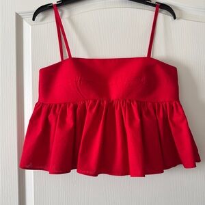 HANDMADE Red Sleeveless Crop Peplum Camisole